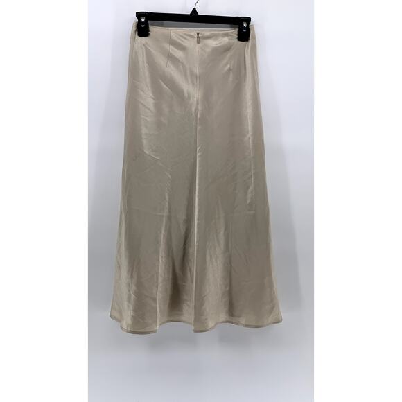 NATURAL BEAUTY BASIC Women’s Beige Shiny Lightweight A-Line Midi Skirt SZ XS - Picture 2 of 10